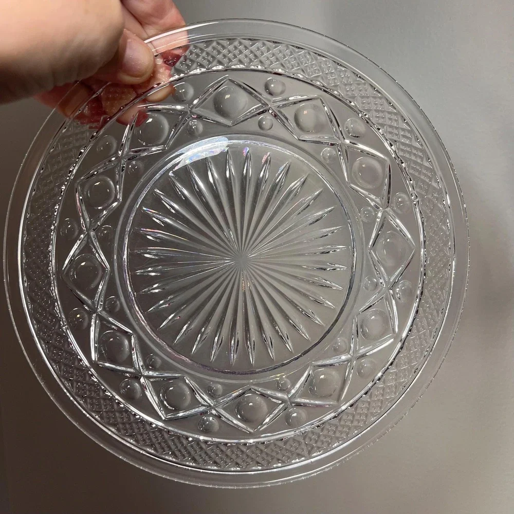 Vintage Clear Glass Salad Plates Set of 8 Starburst Diamond Dessert Plates
